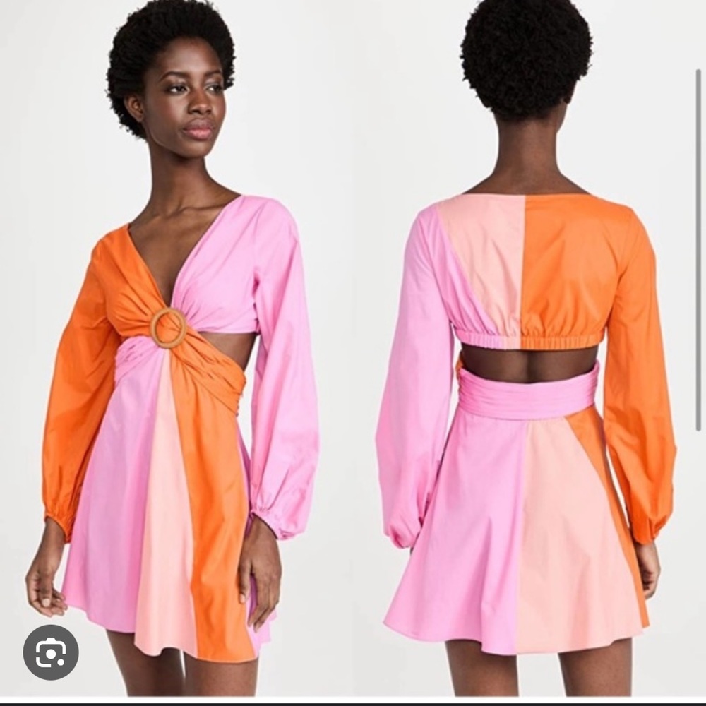 STAUD Gulf A-Line Cutout Dress Orange & Pink size 8